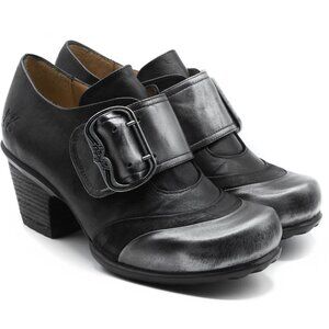 John Fluevog Black Gunmetal Gray Hopefuls Belief Buckled Heel Shoes size 7.5